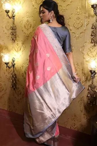 pink hand woven katan silk blend zari woven all seasons sarees