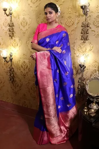 blue hand woven katan silk blend saree