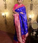 blue hand woven katan silk blend saree