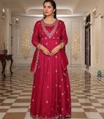 Pink color soft silk fabric embroidered Kurta set