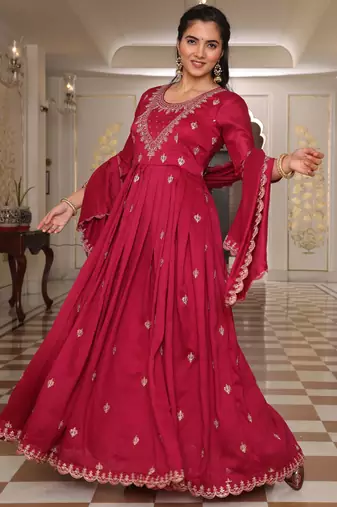 Pink color soft silk embroidered Kurta set