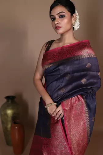 grey hand woven tussar zari woven all seasons sarees