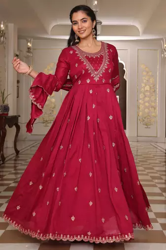 Pink color soft silk embroidered Kurta set
