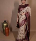 beige hand woven tussar saree