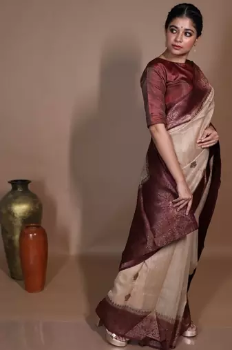 beige hand woven tussar zari woven all seasons sarees