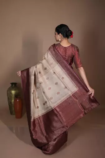 beige hand woven tussar zari woven all seasons sarees