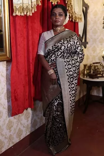 black hand woven katan silk blend saree
