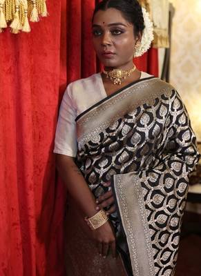 black hand woven katan silk blend zari woven all seasons sarees 3