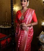 pink hand woven katan silk blend saree