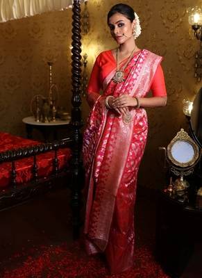 pink hand woven katan silk blend zari woven all seasons sarees 2