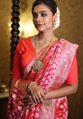 pink hand woven katan silk blend zari woven all seasons sarees 3