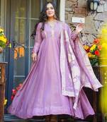 Lavender Embroidered Silk Maxi Set with Dupatta