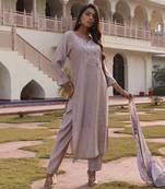Beige color cotton silk fabric embroidered Kurta set