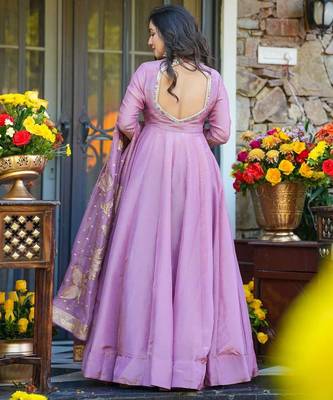 Lavender Embroidered Silk Maxi Set with Dupatta 5