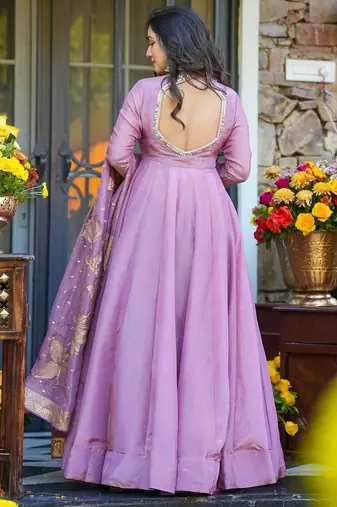Lavender Embroidered Silk Maxi Set with Dupatta