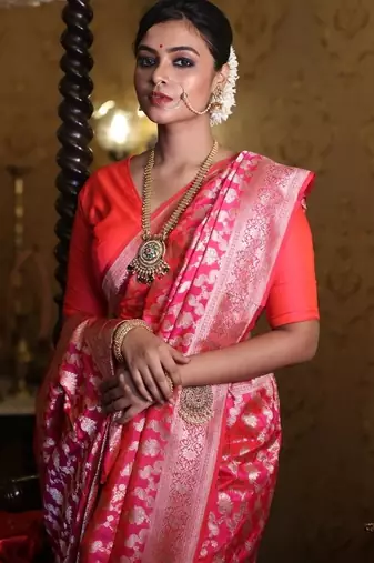 pink hand woven katan silk blend zari woven all seasons sarees