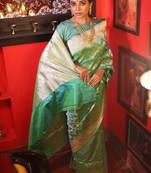 green hand woven katan silk blend saree