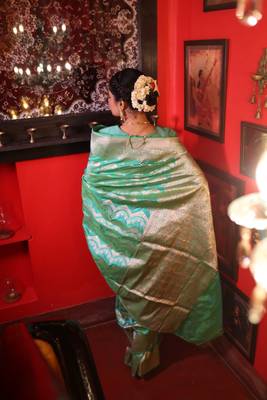 green hand woven katan silk blend zari woven all seasons sarees 4