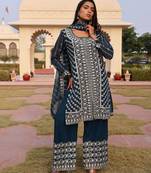 Teal blue color georgette fabric embroidered Kurta set