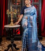 blue woven katan silk blend saree