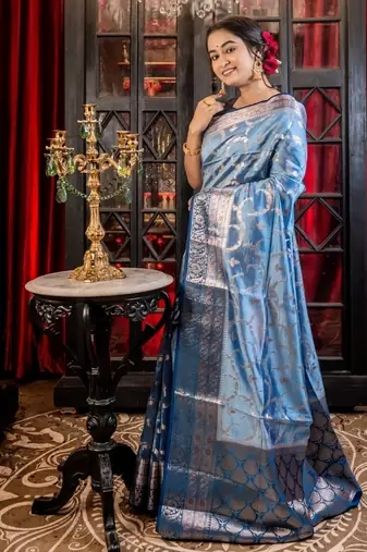 blue woven katan silk blend banarasi silk blend all seasons sarees