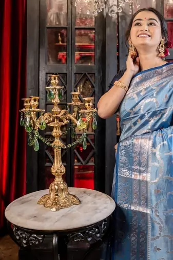 blue woven katan silk blend banarasi silk blend all seasons sarees