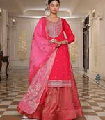 Pink color cotton silk fabric embroidered Kurta set