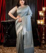 grey hand woven silk blend saree