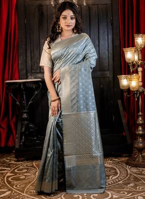 grey hand woven silk blend zari woven all seasons sarees 3