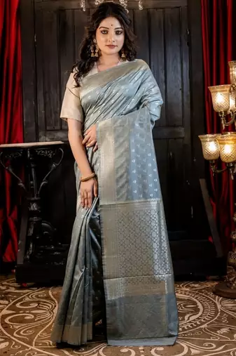 grey hand woven silk blend zari woven all seasons sarees