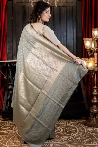 grey hand woven silk blend zari woven all seasons sarees