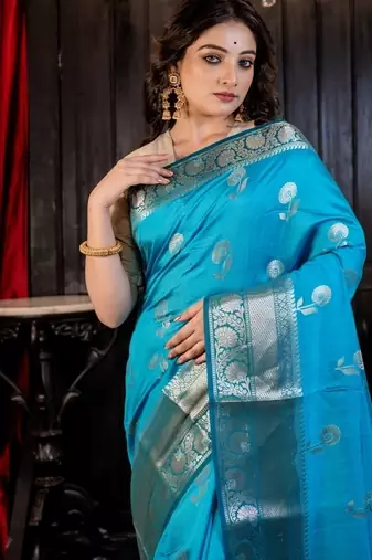 blue hand woven silk blend banarasi silk blend all seasons sarees