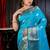 blue hand woven silk blend saree