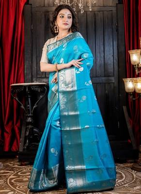 blue hand woven silk blend banarasi silk blend all seasons sarees 3