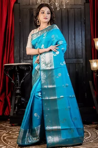 blue hand woven silk blend banarasi silk blend all seasons sarees