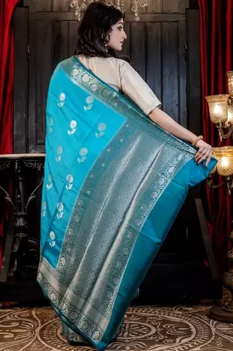 blue hand woven silk blend banarasi silk blend all seasons sarees