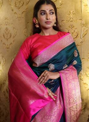 multicolor hand woven katan silk blend zari woven all seasons sarees 2