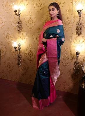 multicolor hand woven katan silk blend zari woven all seasons sarees 3