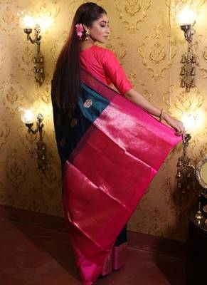 multicolor hand woven katan silk blend zari woven all seasons sarees 4