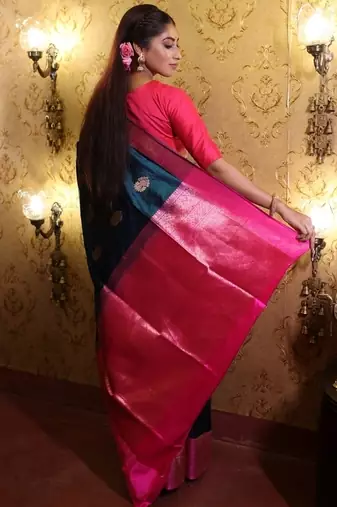 multicolor hand woven katan silk blend zari woven all seasons sarees