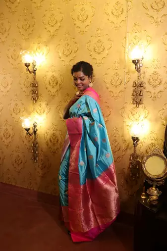 blue hand woven katan silk blend zari woven all seasons sarees