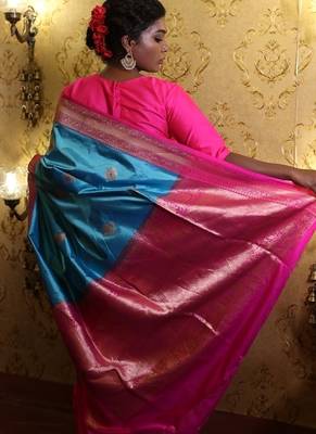blue hand woven katan silk blend zari woven all seasons sarees 4