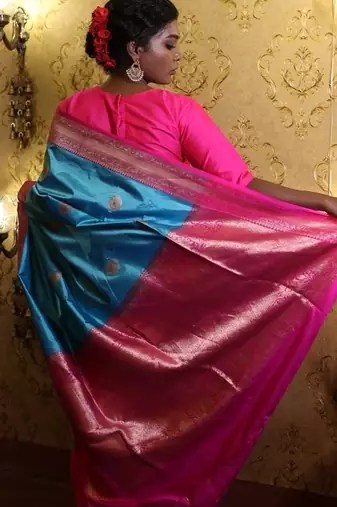 blue hand woven katan silk blend zari woven all seasons sarees