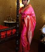 pink hand woven katan silk blend saree