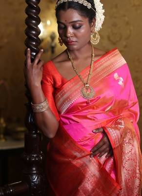 pink hand woven katan silk blend zari woven all seasons sarees 2