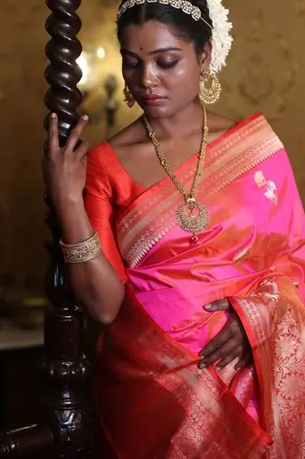 pink hand woven katan silk blend zari woven all seasons sarees