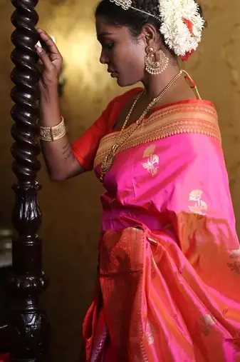 pink hand woven katan silk blend zari woven all seasons sarees