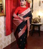 black hand woven katan silk blend saree