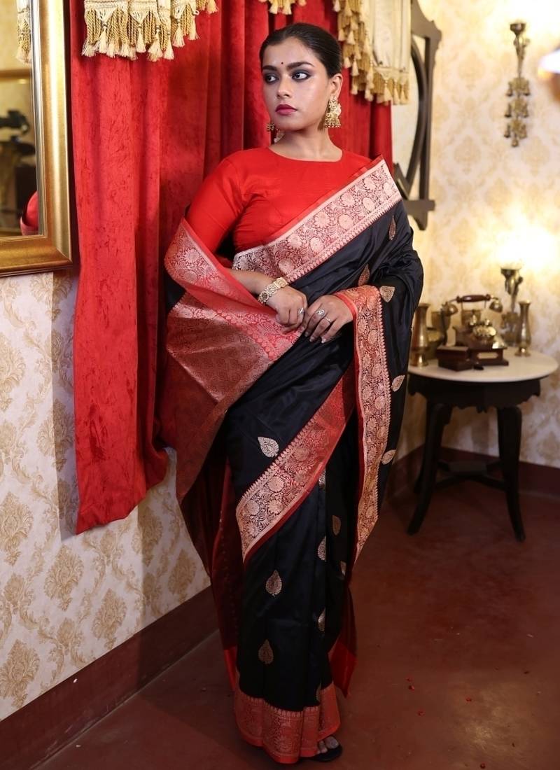 black hand woven katan silk blend saree