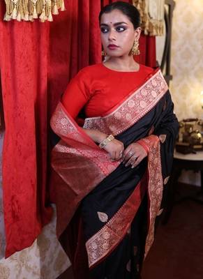 black hand woven katan silk blend zari woven all seasons sarees 3
